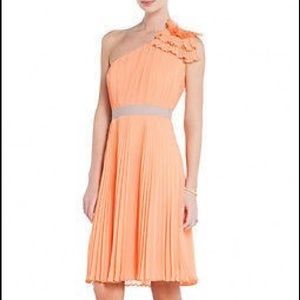 BCBG MAX AZRIA RIKA PLEATED ONE SHOULDER BRIGHT NECTAR ORANGE DRESS